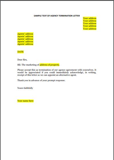 real estate termination letter  examples format sample examples