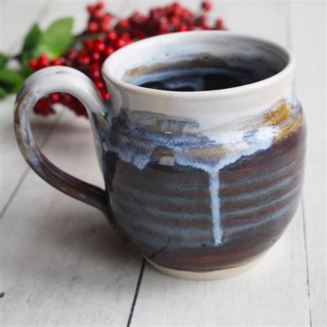 andover pottery handmade pottery mug  dripping glazes  oz