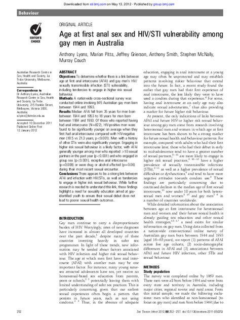 pdf age at first anal sex and hiv sti vulnerability among gay men in