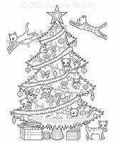Coloring Christmas Pages Tree Thaneeya Cat Cats Adults Color Printable Sheets Book Choose Board sketch template
