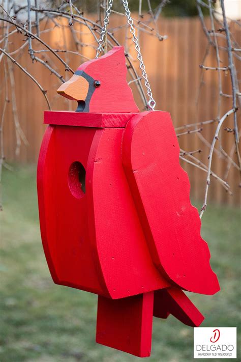 cardinal birdhouse hand painted yard art handmade nesting etsy bird house cardinal bird