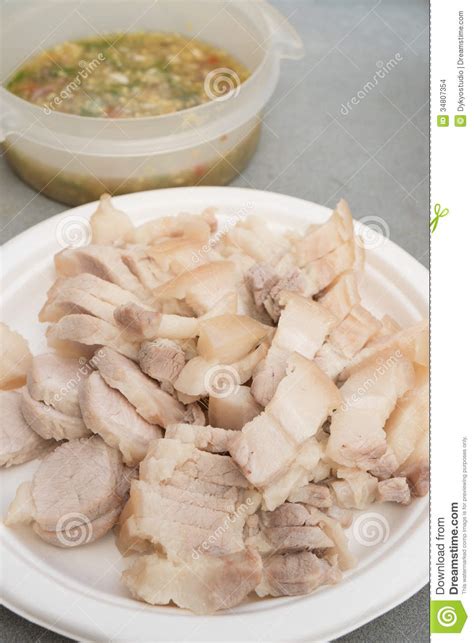 boiled pork belly with spicy sauce stock images image 34807354