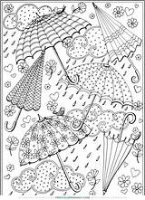 Coloring Umbrellas Raindrops Sheet Daily sketch template