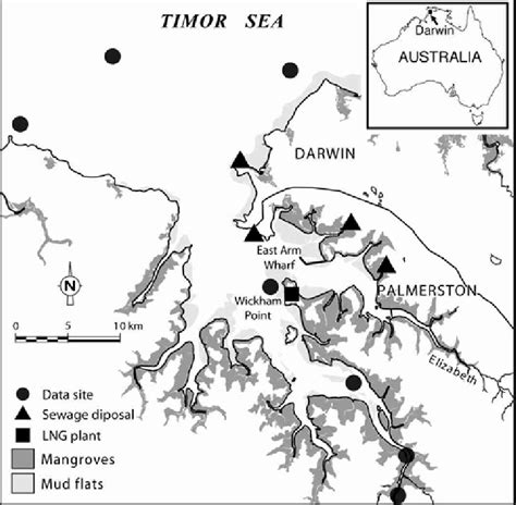 general location map   map  darwin harbour showing  mangroves  scientific