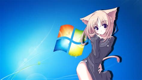 anime cat girl with windows7 background wallpaper 2560x1440 778221