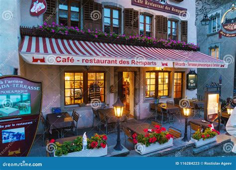gruyeres switzerland october   restaurants  cafes editorial stock photo image