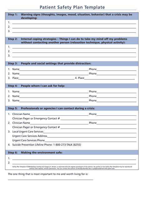 form patient safety plan template fill  printable fillable