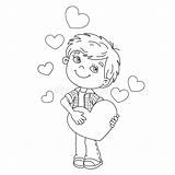 Boy Coloring Outline Hearts Preview Child sketch template