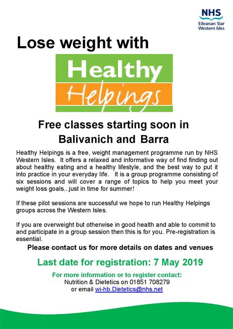 healthy helpings free weight loss classes to start in balivanich and