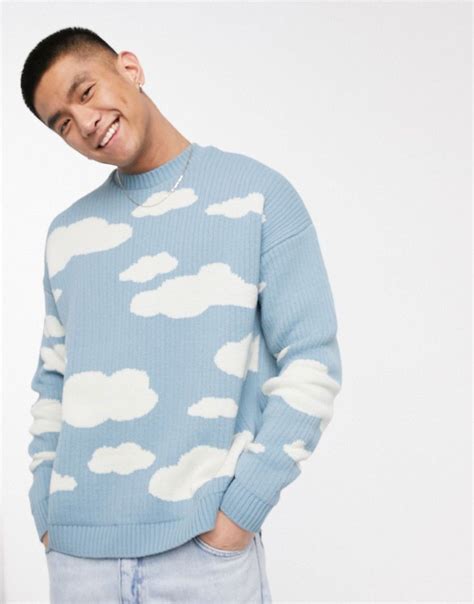 asos design oversized knitted sweater  cloud design blues   oversized knitted
