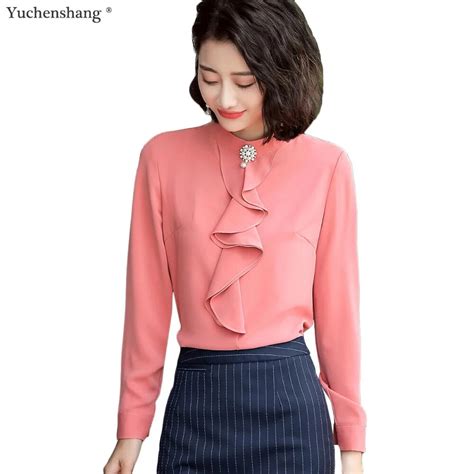 2018 new bow neck women s clothing long sleeved women pink apricot