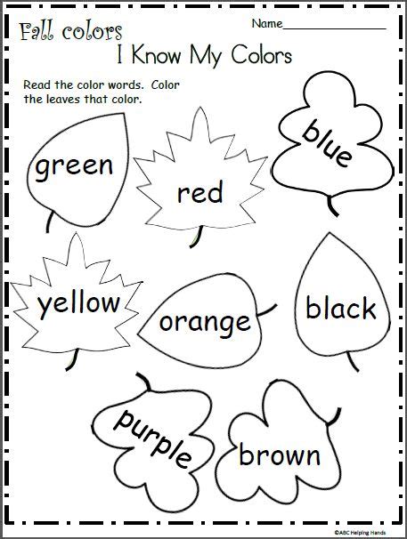 worksheets colors color worksheets  preschool fall preschool