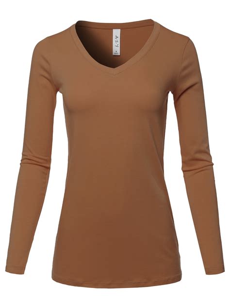 a2y women s basic solid soft cotton long sleeve v neck top t shirt