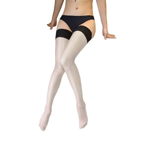 New Women Sexy Stockings Female Thigh High Contrast Color Shine