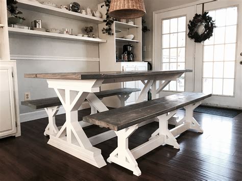 ana white  tone weathered gray  farmhouse table  benches diy