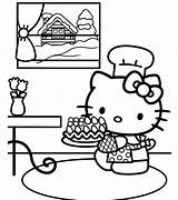 Kitty Hello Coloring Pages Birthday Cake Baking sketch template