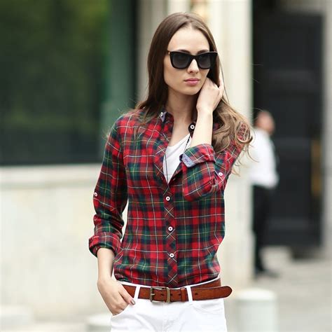 veri gude spring and fall women plaid blouse s xxl plus size long