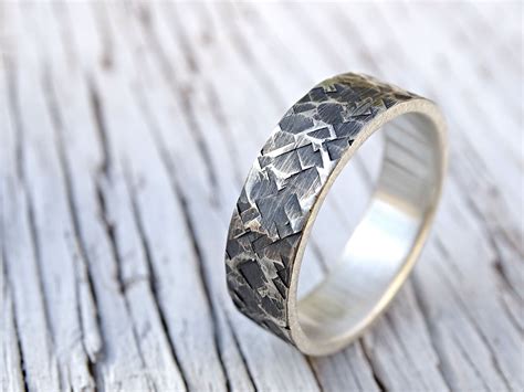 buy  custom unique silver ring  square hammered pattern   order  crazyass