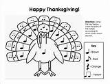 Turkey Color Note Music Thanksgiving Easy sketch template