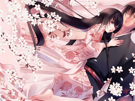 anime couple pink flower hd desktop wallpaper widescreen high