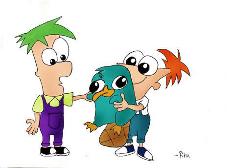 Chibi Phineas And Ferb With Perry [no Background ] By