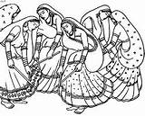 Coloring Dandiya Indian Garba Gujarat Sketch Dances Navratri 4to40 Raas Surat Madhubani Dancers sketch template