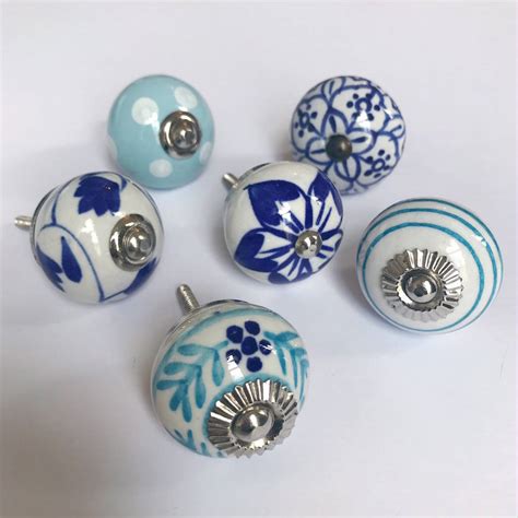 set  assorted blue coloured drawer knobs  french grey interiors