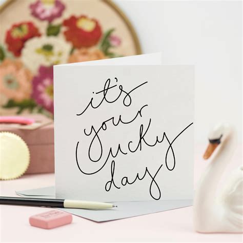 lucky day hand lettered card  squirrel