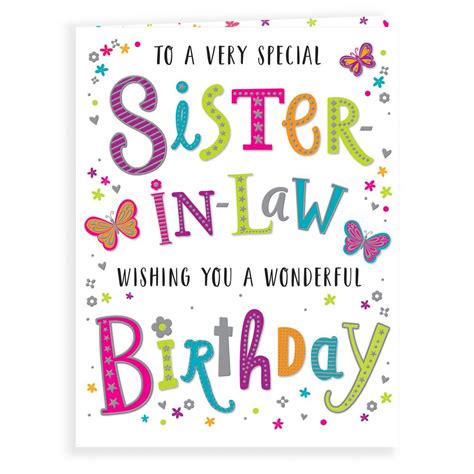 cards direct birthday card sister  law colourful text