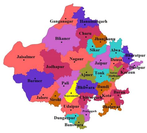 rajasthan state districts area population and other