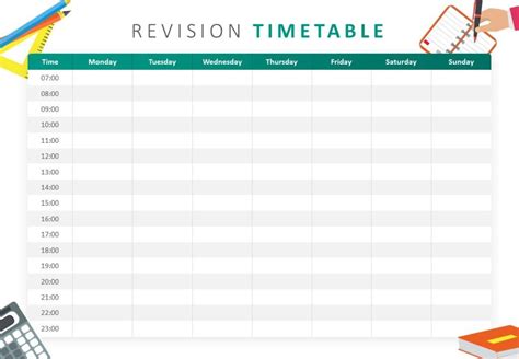 printable lesson timetable  pencils calculator  school supplies