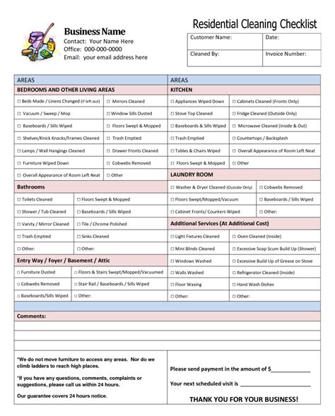 residentialhousecleaningchecklist  printable cleaning maid