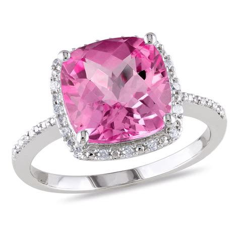 tangelo  carat tgw created pink sapphire  diamond accent sterling silver halo cocktail