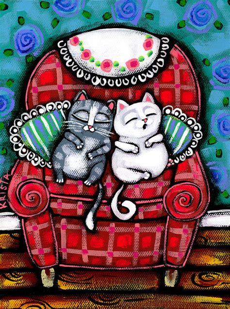 Cats On Plaid Chair Painting Cats On Plaid Chair Fine