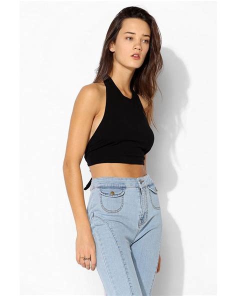 urban outfitters truly madly deeply tieback halter top in black lyst