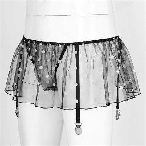 sexy men adult mesh sissy garter belt skirted panties mini thong tulle