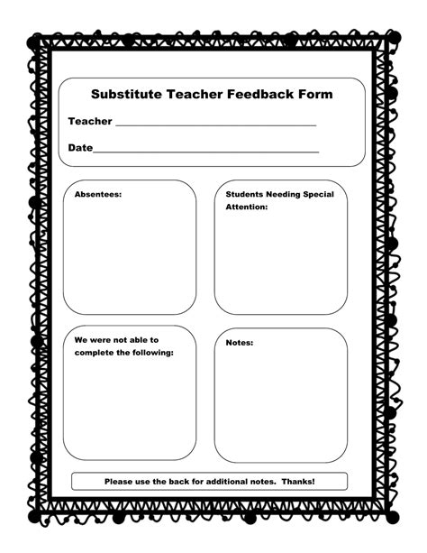 substitute teacher information form printables printable forms