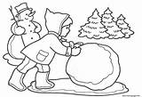 Winter Coloring Drawing Snowball Outline Pages Season Tree Kids Christmas Fight Easy Scene Printable Children Scenes Rainy Making Draw Snow sketch template