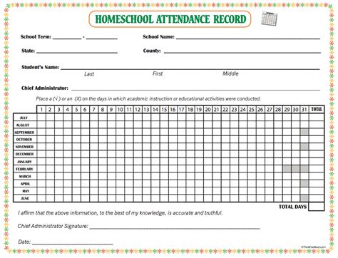 attendance record  wise nest homeschool attendance records