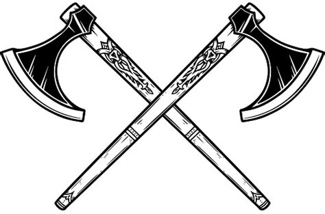 illustration   crossed viking axe  engraving style design