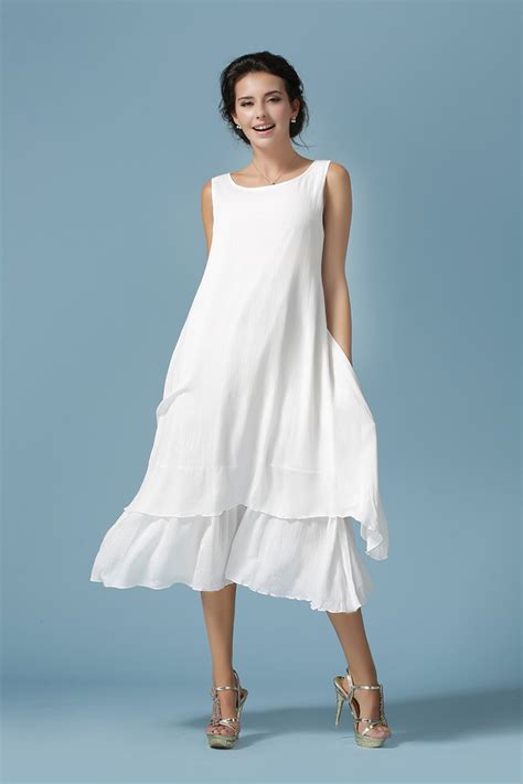 2016 Women S Casual White Dresses Slim Soft Cotton Linen