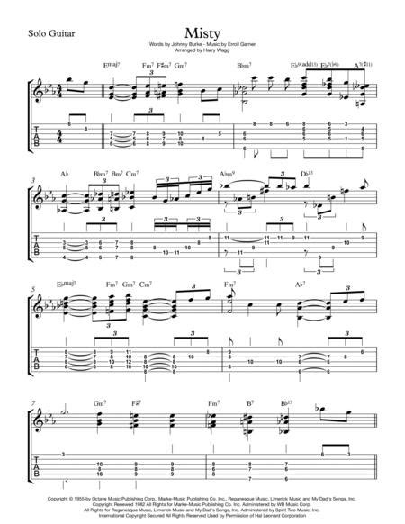 misty solo jazz guitar by erroll garner digital sheet music for