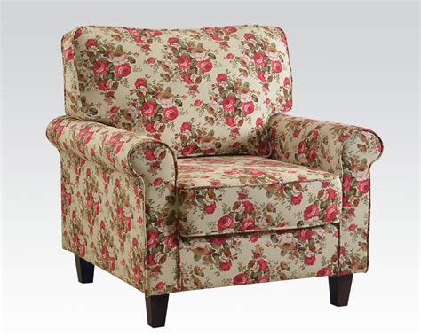 floral linen accent chair  acme furniture ac