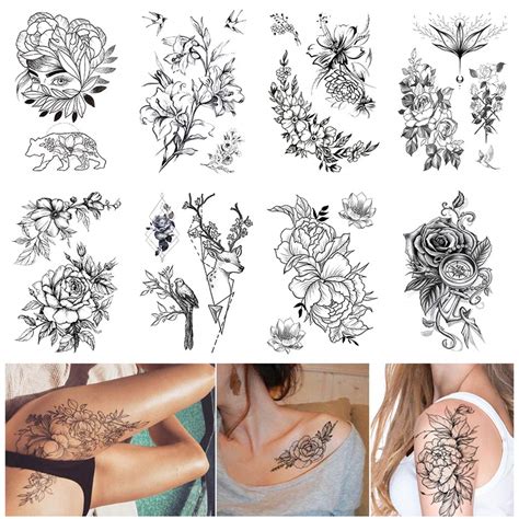 buy large realistic flower temporary tattoos for women adults girls