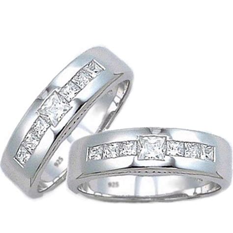 matching sterling silver wedding couple rings set