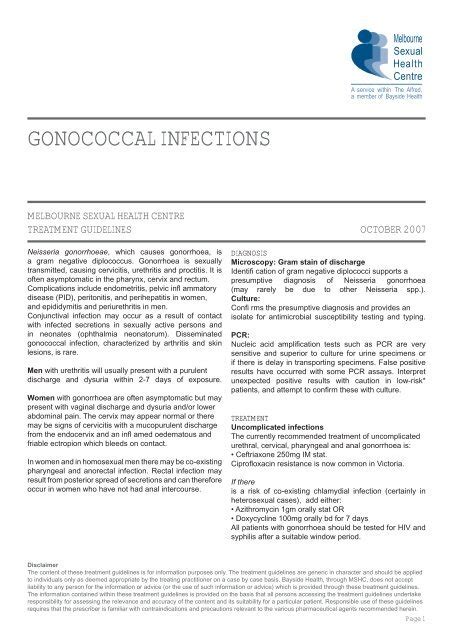 Gonococcal Infections Melbourne Sexual Health Centre