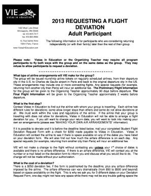 fillable   requesting  flight deviation adult participant fax email print pdffiller