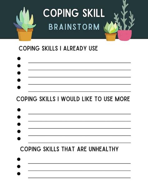 coping skill worksheet brainstorm  trauma therapy etsy