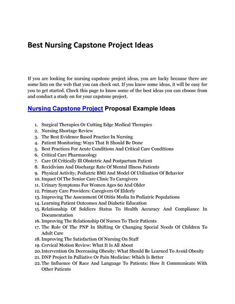learn    nursing capstone project ideas   capstone