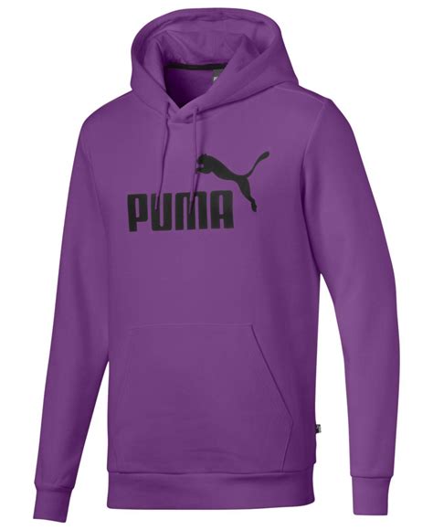 puma fleece essential logo hoodie  purple  men lyst